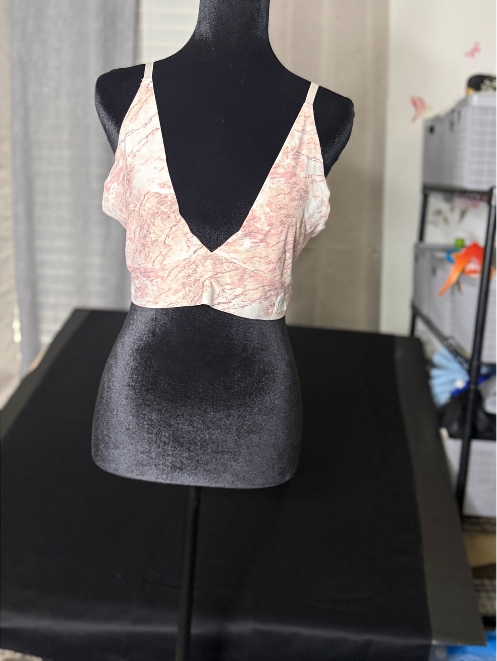 Marble Print Crop Top with Adjustable Straps